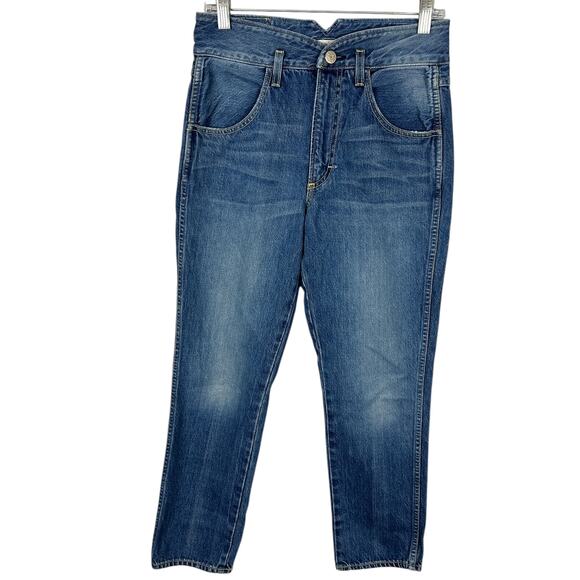 AMO Tulip Denim Dark Vintage Blue Cropped High Waisted Jeans 27 - Picture 3 of 9